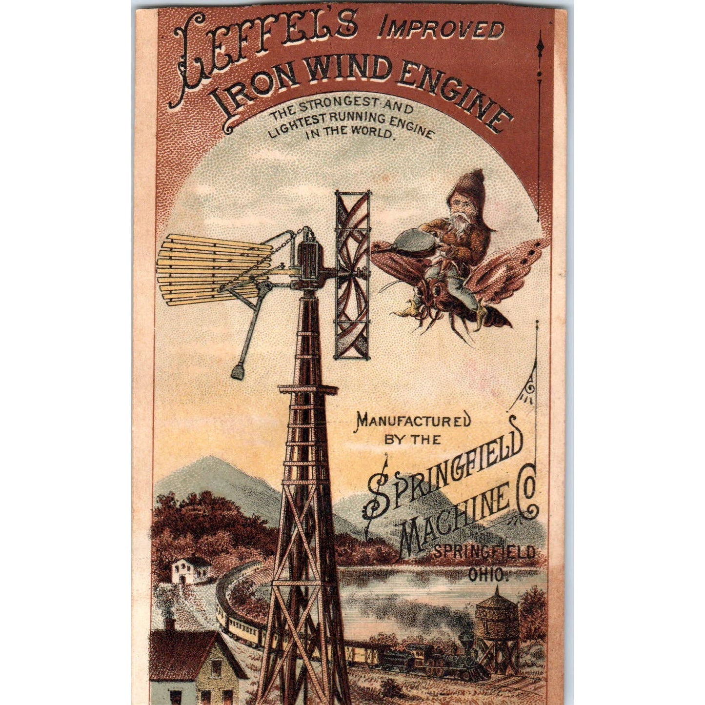 1880s Trade Card Leffel's Improved Iron Wind Engine Springfield Machine Co SF2