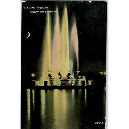 Willow Grove Park Electric Fountain at Night 1907 - Original Postcard TJ9-P1