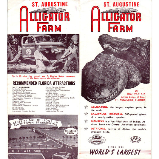 1950s St. Augustine FL Alligator Farm Fold Out Travel Brochure TH2-SF2