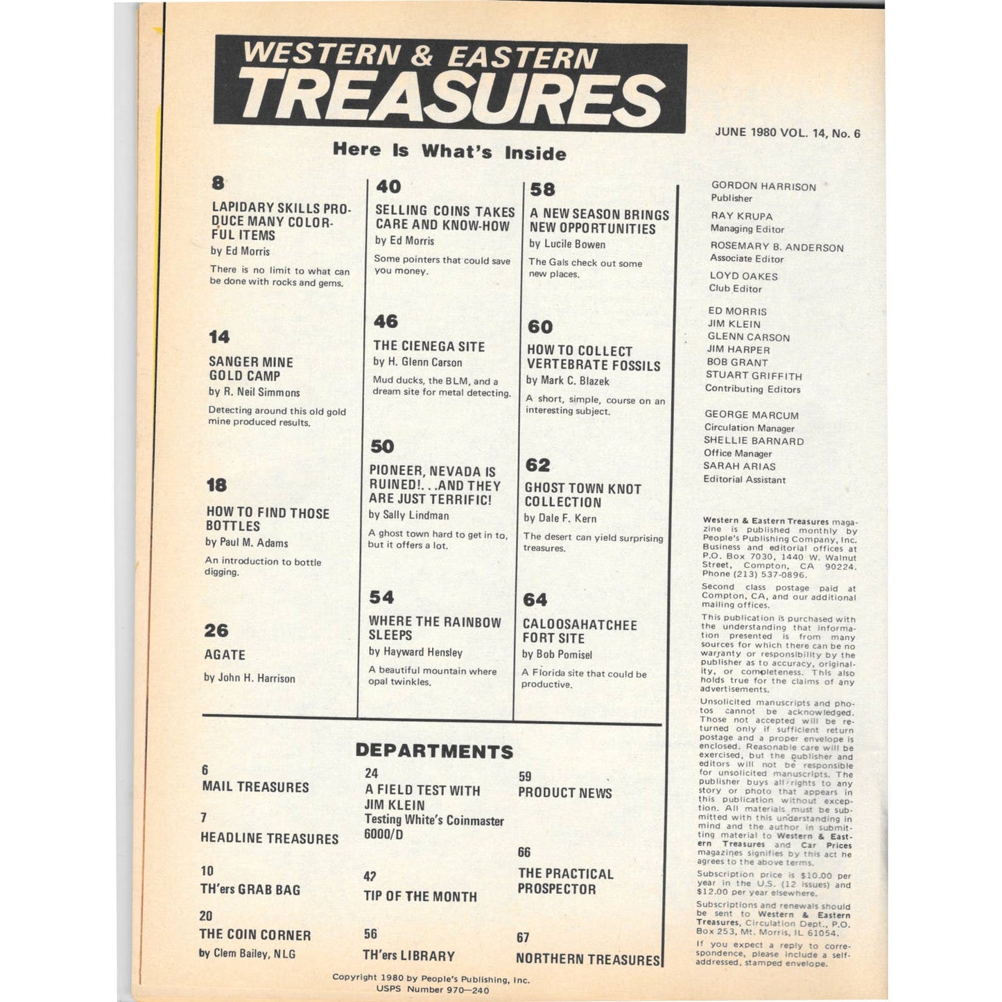 Western & Eastern Treasures Magazine Mines, Buried, Metal Detecting Jun 1980 MB2