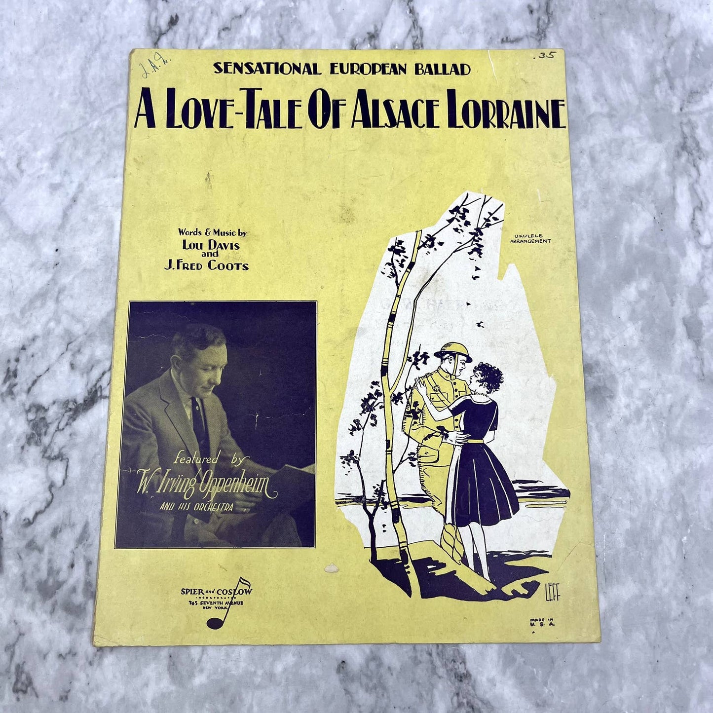 A Love Tale of Alsace Lorraine Ukulele J. Fred Coot 1928 Sheet Music TK2-SM