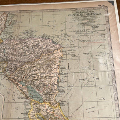 Antique 1902 Century Atlas Map of CENTRAL AMERICA Color Engraved 12x16 FL5