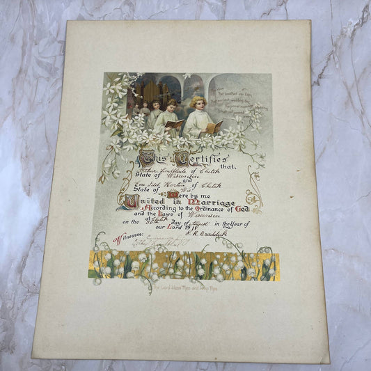 1911 Marriage Certificate Arthur Lindblade & Eva Idel Harton Chetek WI 11x15 FL3