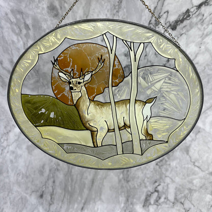 Vintage Buck Deer Stained Glass Sun Catcher 9.5x7.5 TA9