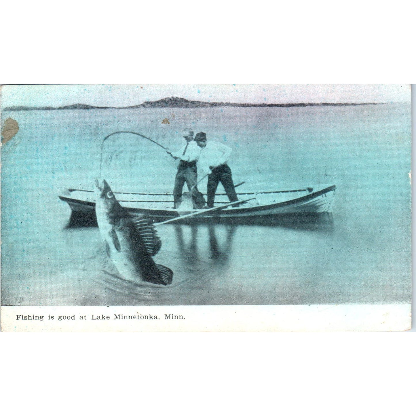 Fishing is Good At Lake Minnetonka MN Giant Fish c1910 Original Postcard PB1