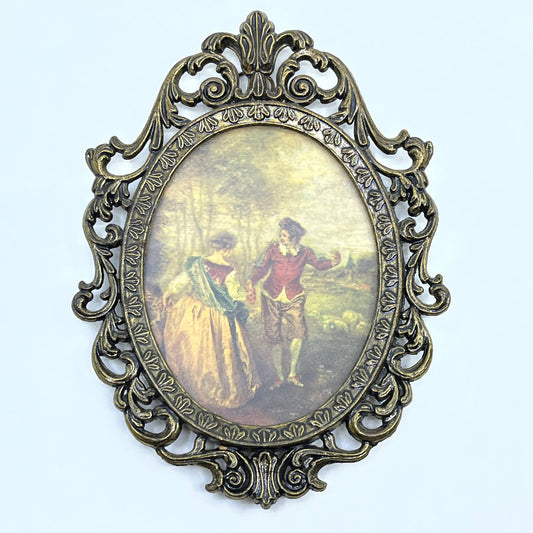 Vtg Baroque Victorian Brass Man & Woman Picture Frame Ornate Italy 5” TF5