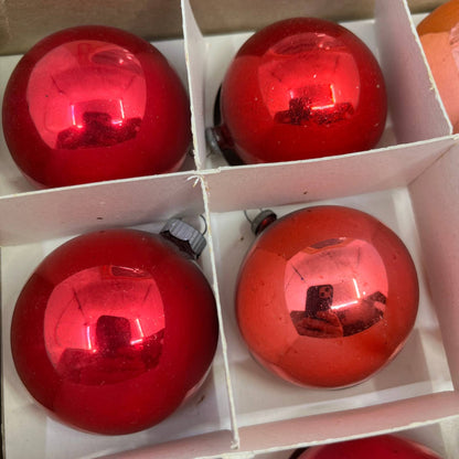Miro Star 12 Vintage Glass Ornaments With Original Box Red Pink Yellow 2 1/4"
