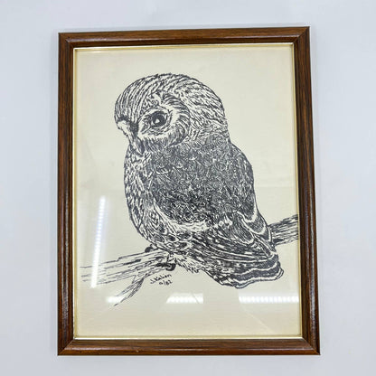 1982 Original Framed Owl Ink Sketch Signed J. Kalien 9x11” TE6