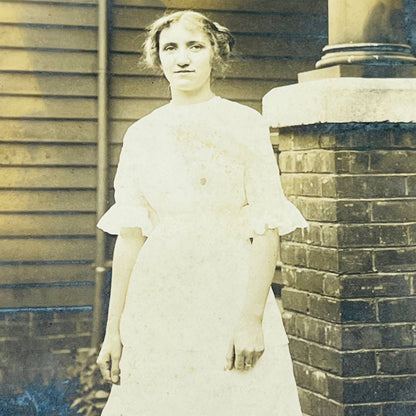 Early 1900s RPPC Portrait Young Lady Poses in White Dress PA9