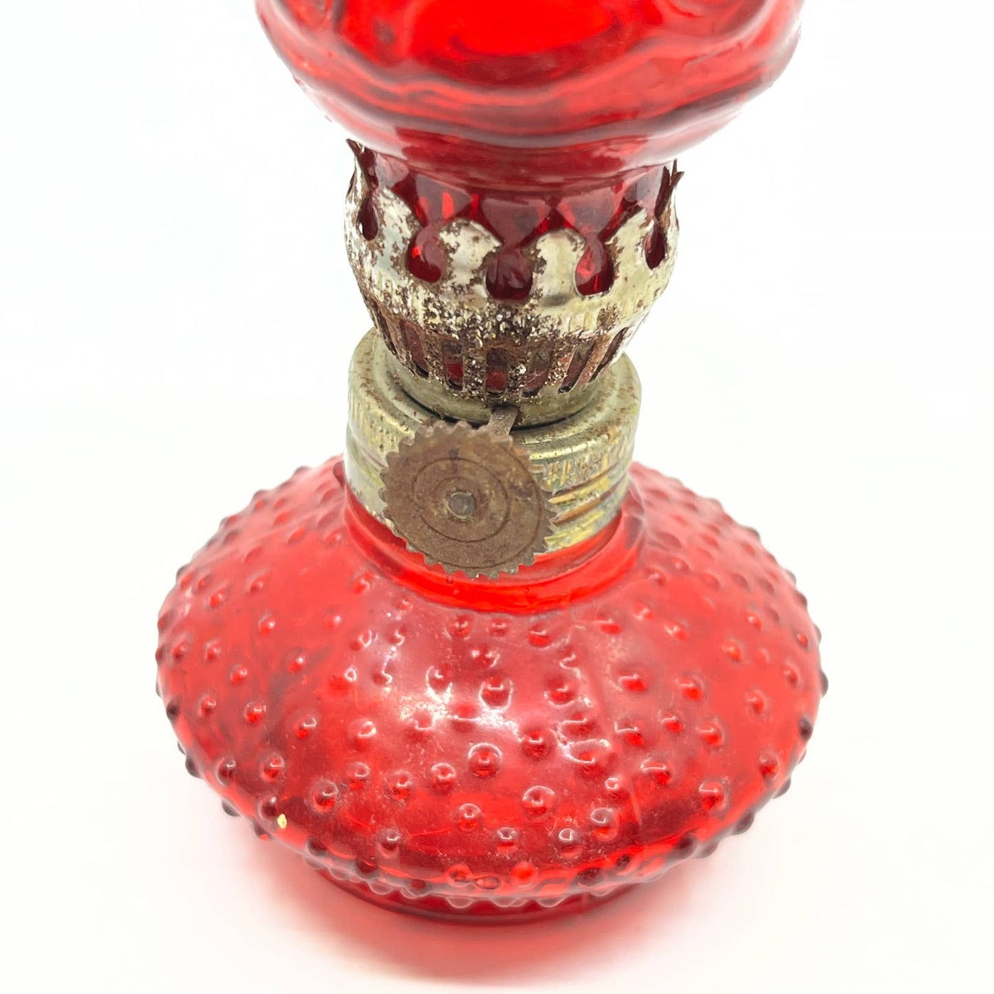 Vintage Mini Red Ruby Hobnail Glass Kerosene Oil Lamp 4.5" TC7