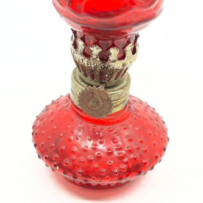 Vintage Mini Red Ruby Hobnail Glass Kerosene Oil Lamp 4.5" TC7