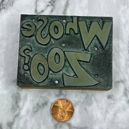 Vintage Printing Letterpress Printers Block Plate “Whose Zoo?” TJ5