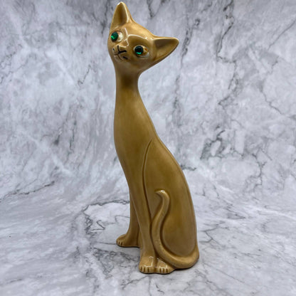 1950s MCM Long Neck Siamese Cat Figurine Ornament Tan Green Eyes 9" TA2-1