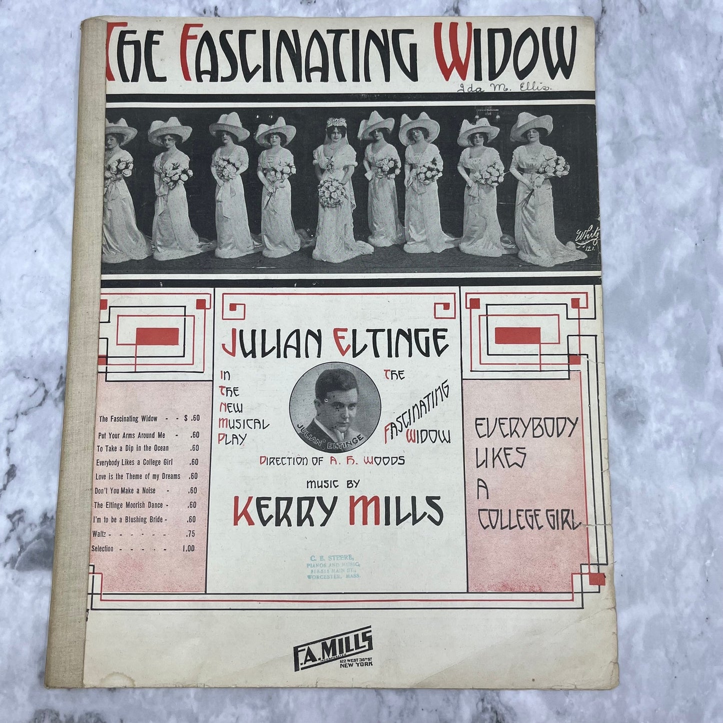1911 The Fascinating Widow Everybody Likes a College Girl Sheet Music V41-3