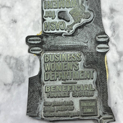 Vtg Printing Letterpress Printers Block Plate Double Sided Cash For Women TJ54