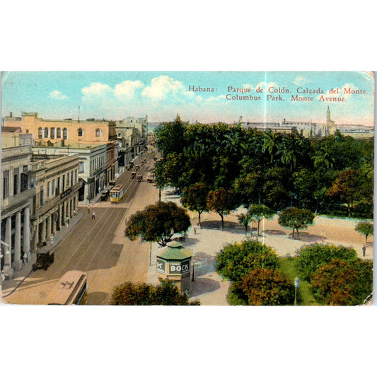 Columbus Park Monte Avenue c1910 Havana Cuba Original Postcard P3-1