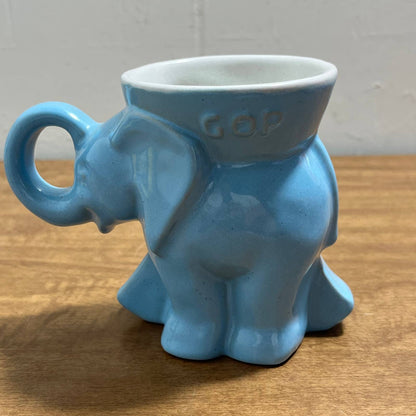 1982 Frankoma Republican GOP Elephant Political Mug Blue Glaze Reagan TB7