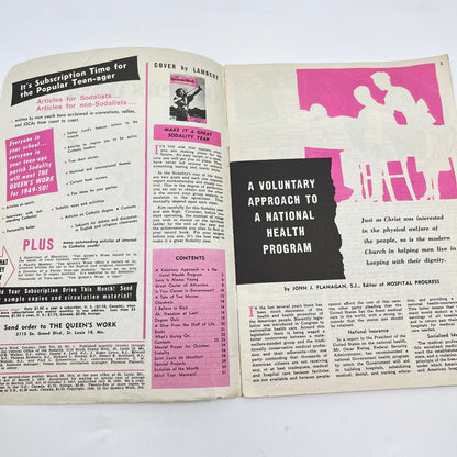 1949 October The Queen’s Work Catholic Teen Magazine Healthcare Green L4-6
