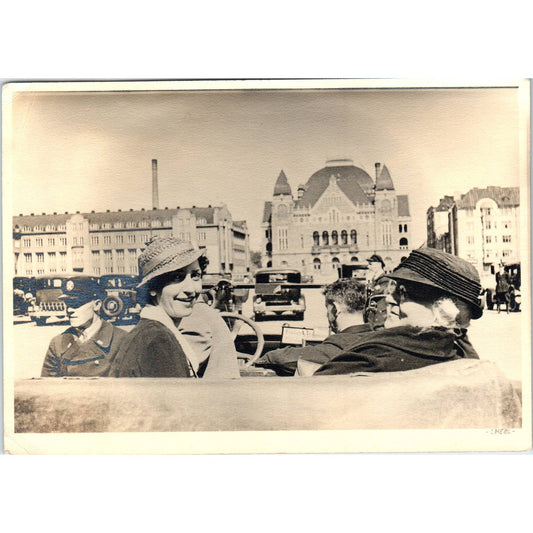 1940s Photograph Driving Convertible Helsinki Finnish National Theatre 5x7" SE5