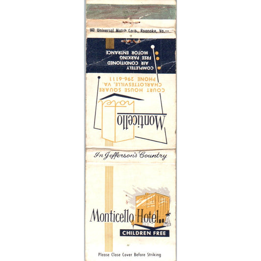 Monticello Hotel Charlottesville VA Advertising Matchbook Cover MM9-9