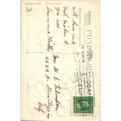 New Years Greeting Embossed Holly Winter Cottage - Original Postcard TJ7-RP3