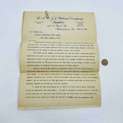 1919 Letter JJ Williams Lumber Co. & Philadelphia Bureau of Fire Department D2