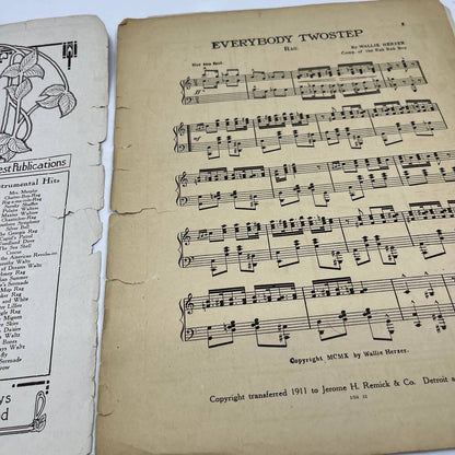 1911 Antique Everybody Two-Step Rag Sheet Music Wallie Herzer Jerome Remick FL4