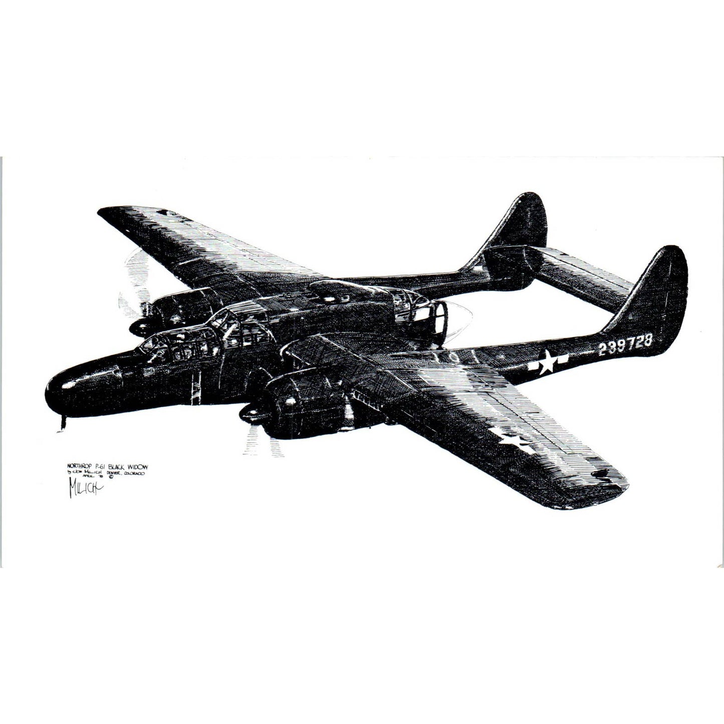 Vintage Postcard P-61 Black Widow Fighter Plane From the Warbird Collection EA3