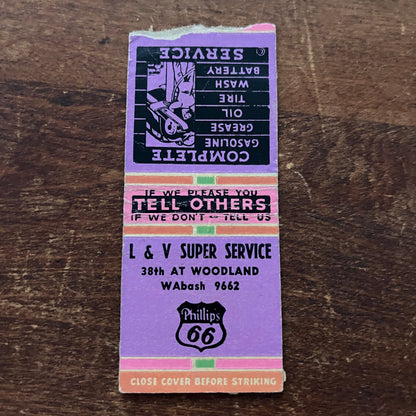 L&V Super Service Phillips 66 Advertising Matchbook Cover SB3-M4