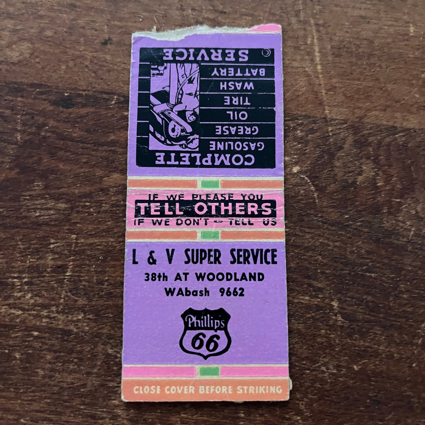 L&V Super Service Phillips 66 Advertising Matchbook Cover MM11-8