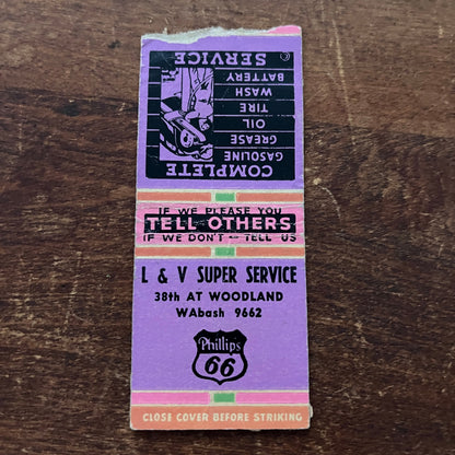 L&V Super Service Phillips 66 Advertising Matchbook Cover MM11-8