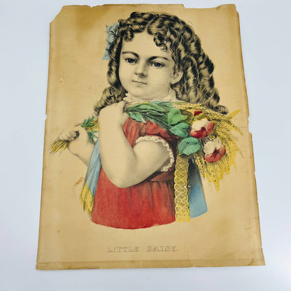 c1850 Antique Hand-Colored Currier & Ives Lithograph "Little Daisy" 11 x 14 FL1