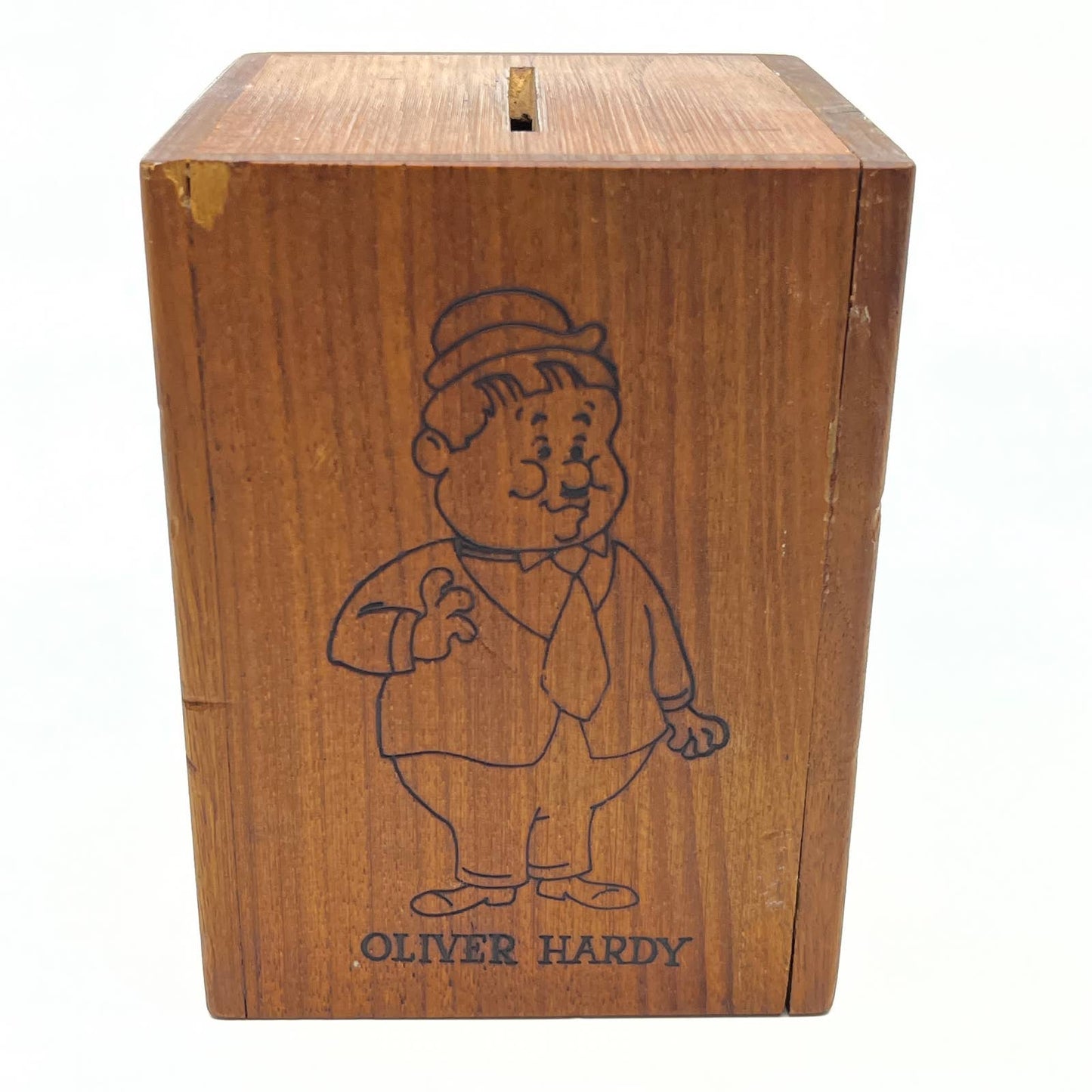 Vintage Toystalgia Laurel & Hardy Coin Bank Music Box Pyrography 5x4 TC8