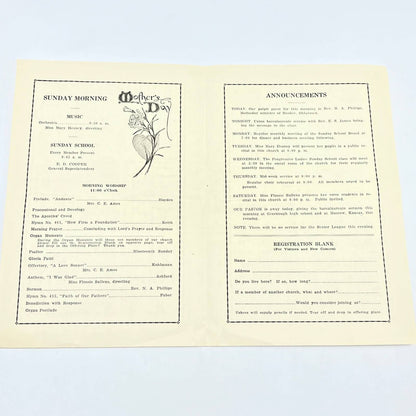 1929 First Methodist Episcopal Church Liberal KS Mother's Day Program AB8