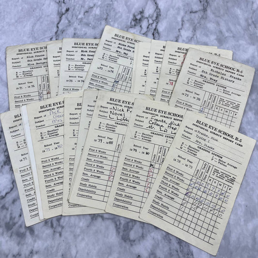 1973-80 Report Card Lot Nick Franke Blue Eye School MO EA4