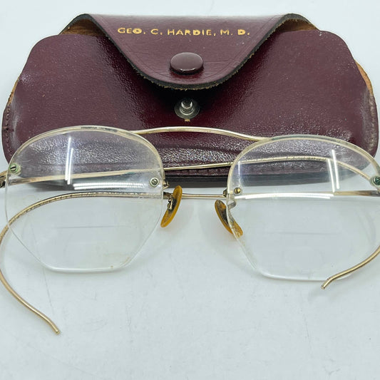 1920s Art Deco Shuron 12k Gold Filled Eyeglasses Cable Arm w/ Case TE3