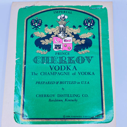 1956 Prince Cherkov Vodka Label Cherkov Distilling Bardstown KY