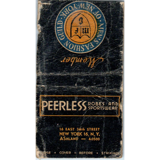 Peerless Robes & Sportswear New York NY Advertising Matchbook Cover SA9-M6