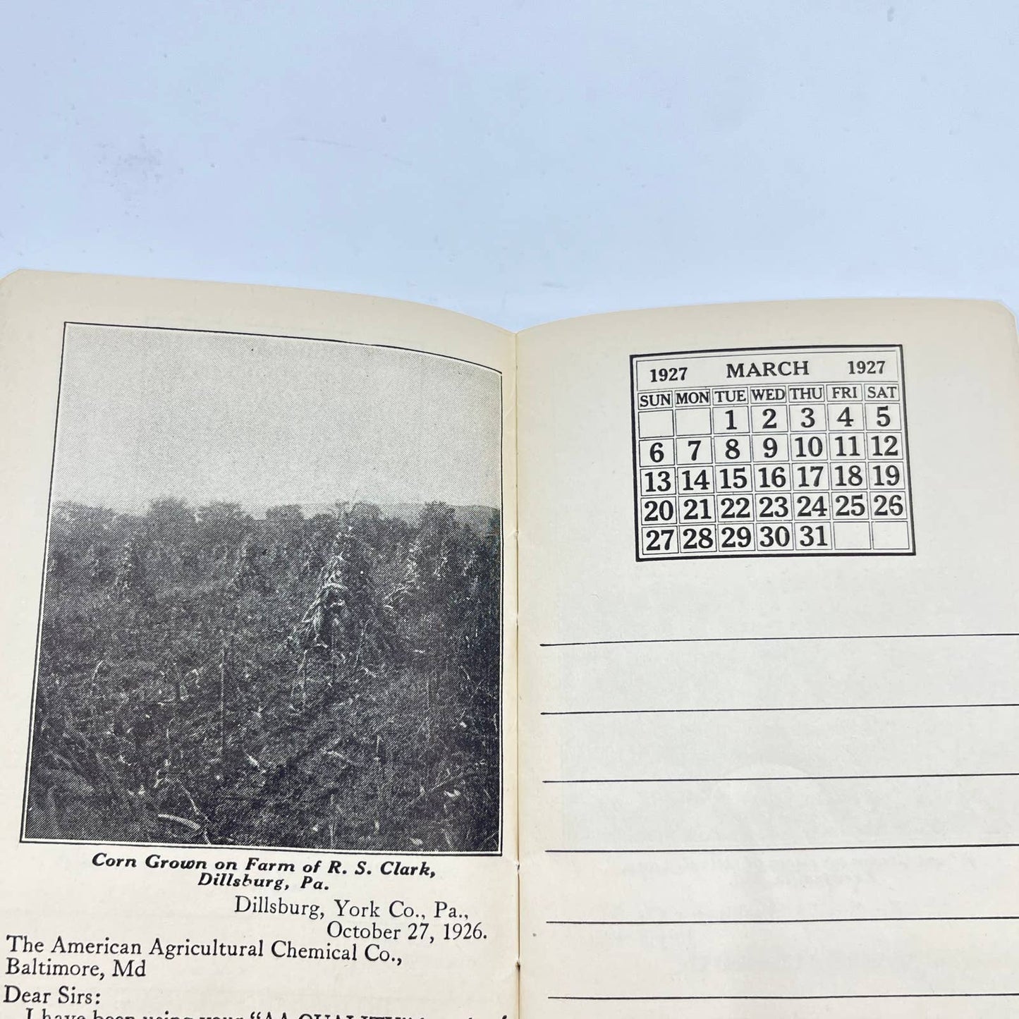 1927 Advert Crop Inventory & Memo Book American Agricultural Chemical Co TE1