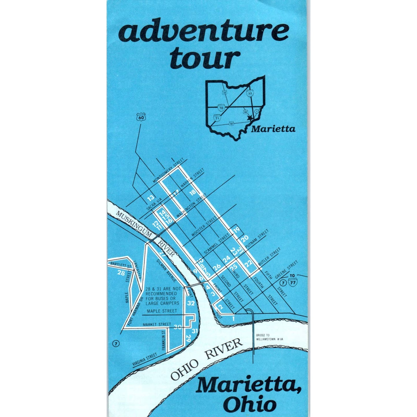 Vintage Marietta Ohio Adventure Tour Fold Out Travel Brochure AD7