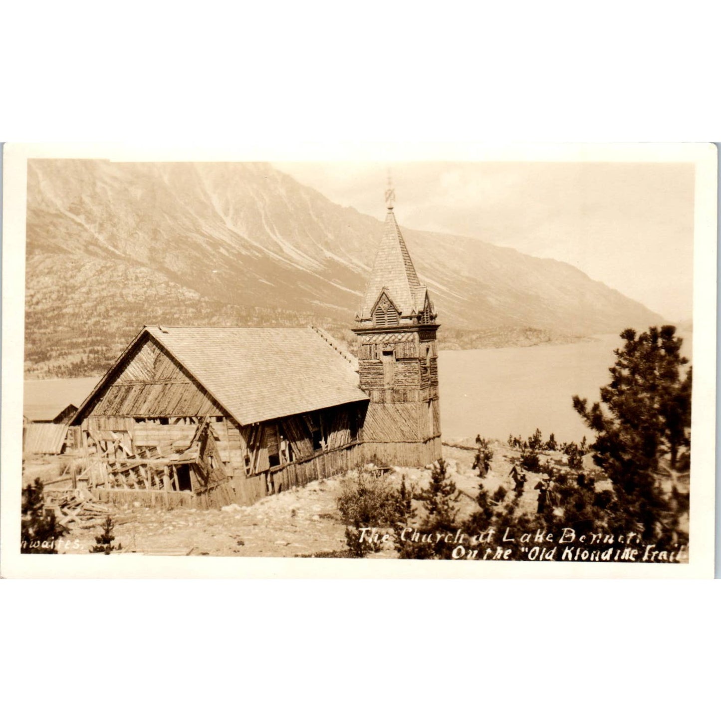The Church at Lake Bennet on the Klondike Trail Alaska Original Postcard TK1-30