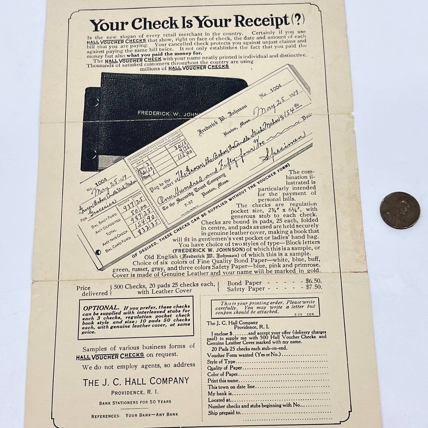 1918 The J.C. Hall Company Mail Order Ad Hall Voucher Checks Providence RI AA9