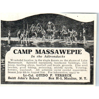 Camp Massawepie Guido F. Verbeck Manlius NY - 1921 Original Ad TJ7-S8