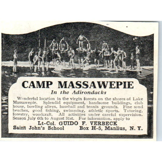 Camp Massawepie Guido F. Verbeck Manlius NY - 1921 Original Ad TJ7-S8