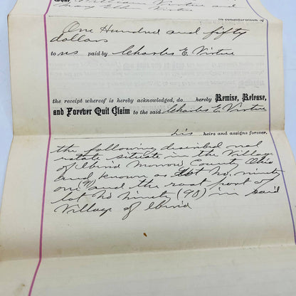 1897 Quit Claim Deed Charles E. Virtue Cincinnati Ohio C12