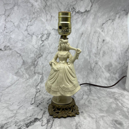 Antique Italian Bisque Porcelain Lamp & Shade Victorian Lady w/ Hoop Dress WORKS