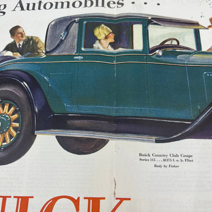 1928 Saturday Evening Post Centerfold Color Buick Automobile Ad FL4