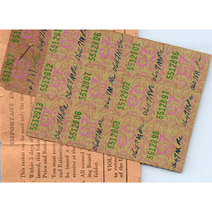 1945 WWII Mileage Ration Card With Stamps Wernersville PA SE5