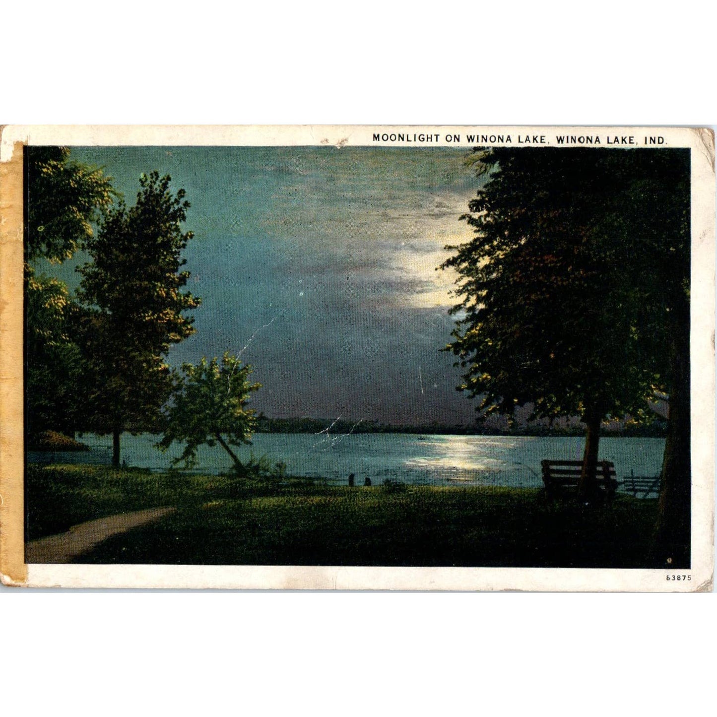 Vintage Postcard Moonlight on Winona Lake - Indiana SF2