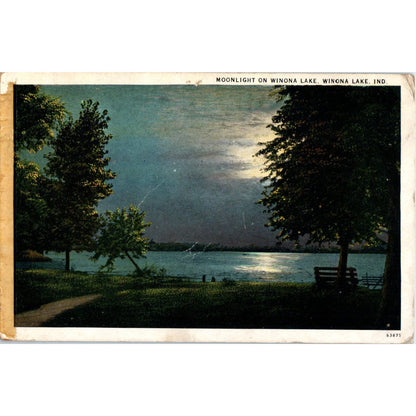 Vintage Postcard Moonlight on Winona Lake - Indiana SF2